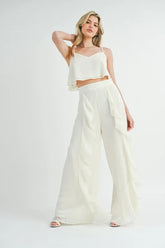 MABLE Crop Cami and Ruffled Wide Leg Pants Set OutfitFlow
